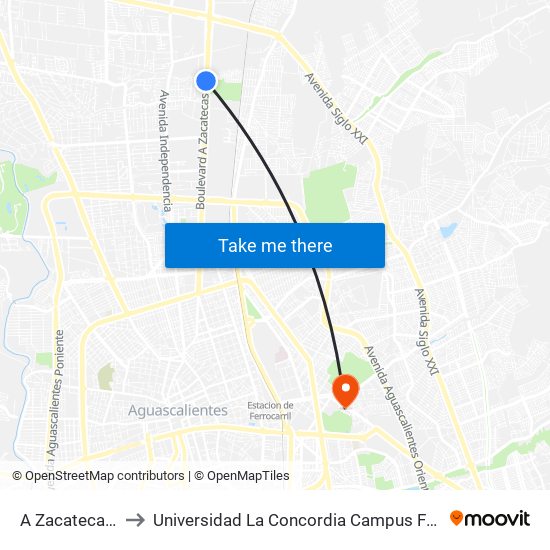 A Zacatecas, 4420 to Universidad La Concordia Campus Forum Internacional map