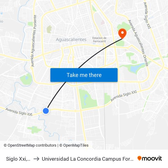 Siglo Xxi, 3333 to Universidad La Concordia Campus Forum Internacional map