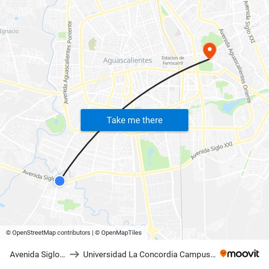 Avenida Siglo Xxi, 3839 to Universidad La Concordia Campus Forum Internacional map