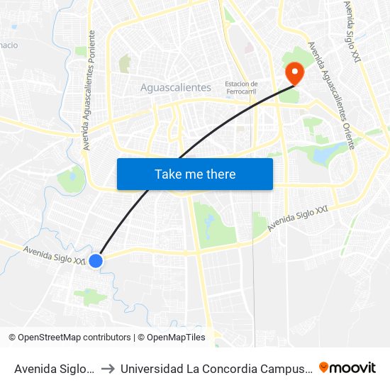 Avenida Siglo Xxi, 3832 to Universidad La Concordia Campus Forum Internacional map