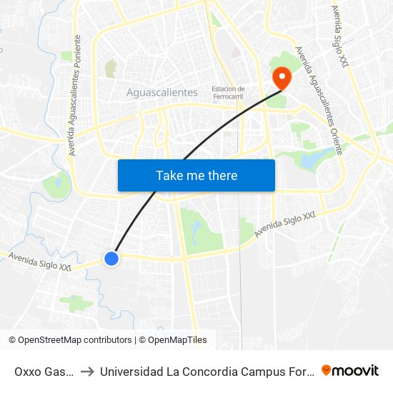 Oxxo Gas Cualli to Universidad La Concordia Campus Forum Internacional map