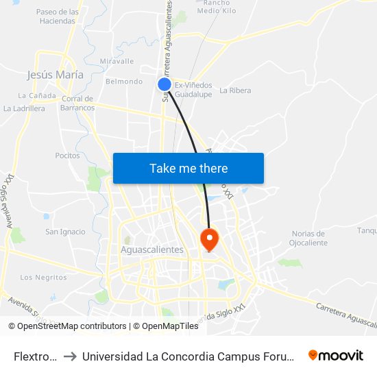 Flextronics to Universidad La Concordia Campus Forum Internacional map