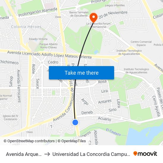 Avenida Arqueros, Sn(Lb) to Universidad La Concordia Campus Forum Internacional map
