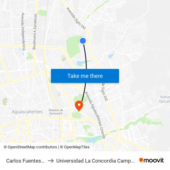 Carlos Fuentes Mares, 682 to Universidad La Concordia Campus Forum Internacional map