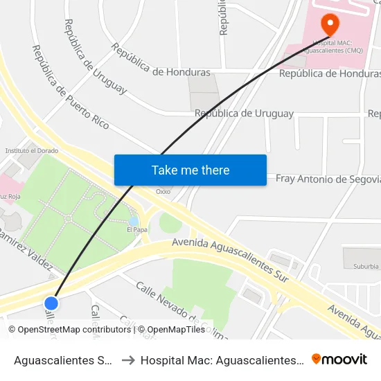 Aguascalientes Sur, Lb to Hospital Mac: Aguascalientes (Cmq) map