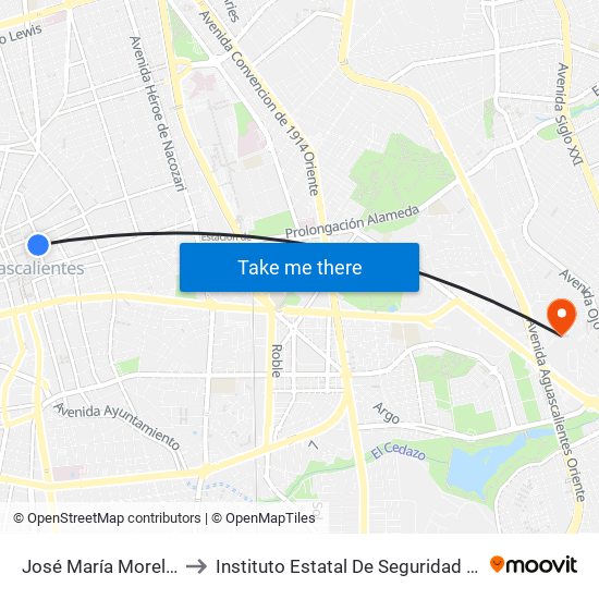 José María Morelos Y Pavón, 301 to Instituto Estatal De Seguridad Publica De Aguascalientes map