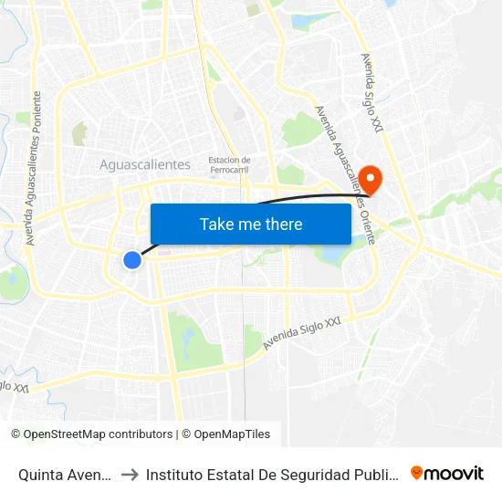 Quinta Avenida, 602a to Instituto Estatal De Seguridad Publica De Aguascalientes map