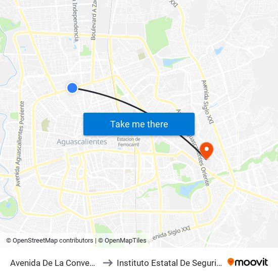 Avenida De La Convencion De 1914 Norte, 1005 to Instituto Estatal De Seguridad Publica De Aguascalientes map