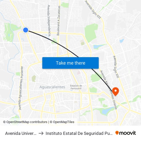 Avenida Universidad, 1003 to Instituto Estatal De Seguridad Publica De Aguascalientes map