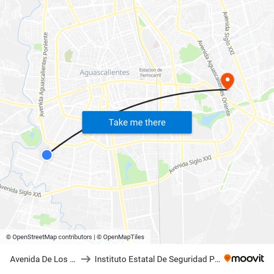 Avenida De Los Maestros, 704 to Instituto Estatal De Seguridad Publica De Aguascalientes map