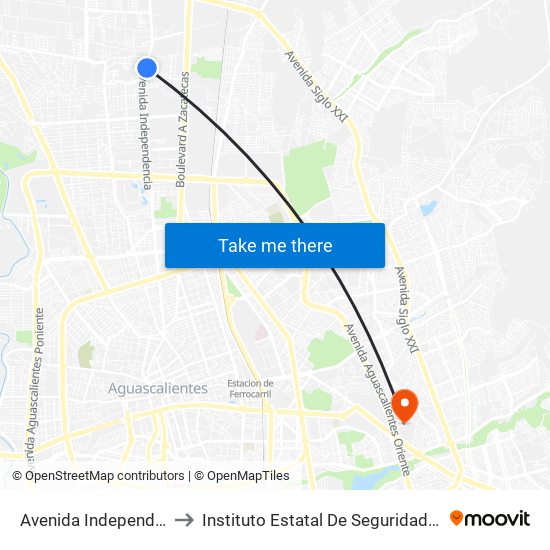 Avenida Independencia, 2214(145) to Instituto Estatal De Seguridad Publica De Aguascalientes map