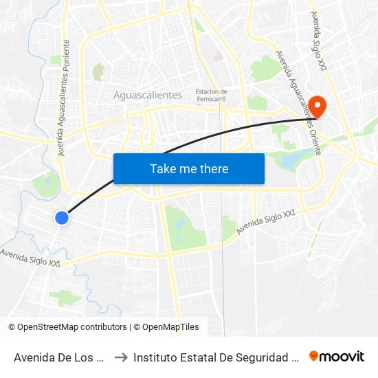 Avenida De Los Maestros, 3703 to Instituto Estatal De Seguridad Publica De Aguascalientes map