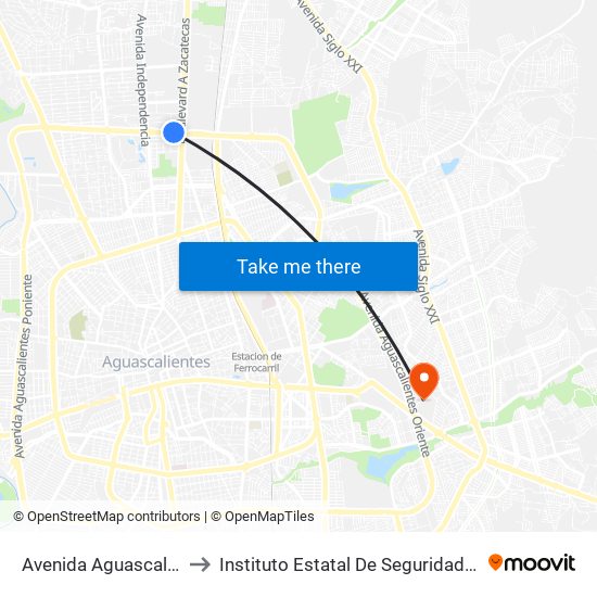 Avenida Aguascalientes Norte, 739 to Instituto Estatal De Seguridad Publica De Aguascalientes map