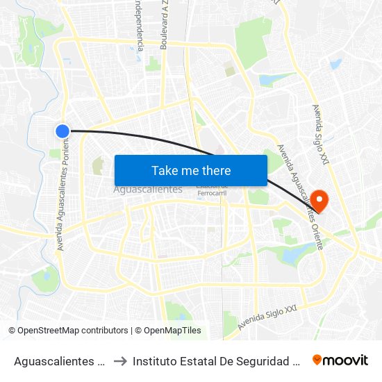 Aguascalientes Poniente, 1116 to Instituto Estatal De Seguridad Publica De Aguascalientes map