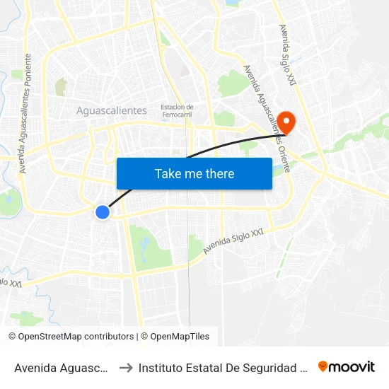 Avenida Aguascalientes Sur, 304 to Instituto Estatal De Seguridad Publica De Aguascalientes map