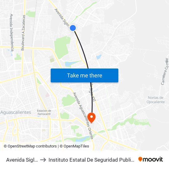 Avenida Siglo Xxi, 16 to Instituto Estatal De Seguridad Publica De Aguascalientes map
