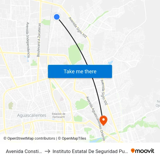 Avenida Constitución, 1318 to Instituto Estatal De Seguridad Publica De Aguascalientes map