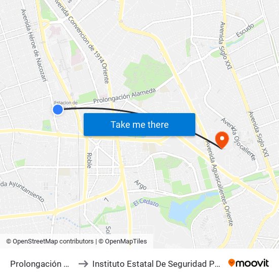 Prolongación Alameda, 211 to Instituto Estatal De Seguridad Publica De Aguascalientes map
