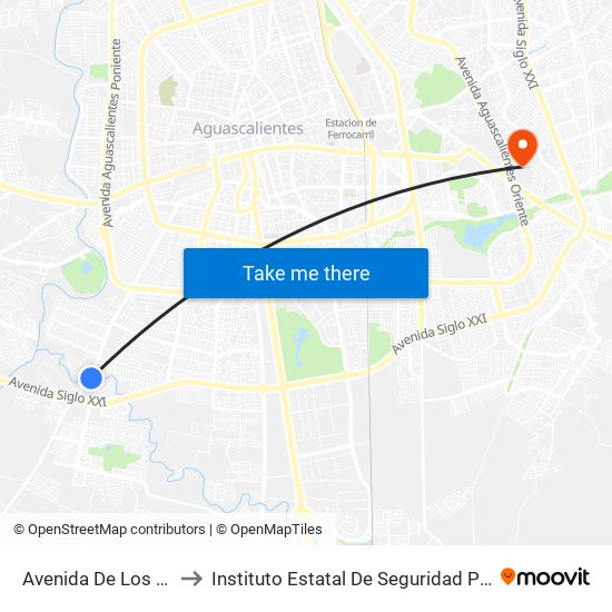 Avenida De Los Maestros, 308 to Instituto Estatal De Seguridad Publica De Aguascalientes map