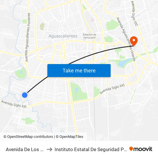 Avenida De Los Maestros, 108 to Instituto Estatal De Seguridad Publica De Aguascalientes map