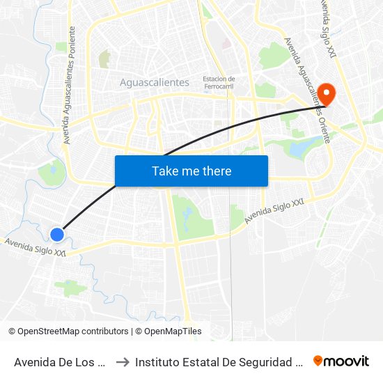 Avenida De Los Maestros, 4202 to Instituto Estatal De Seguridad Publica De Aguascalientes map