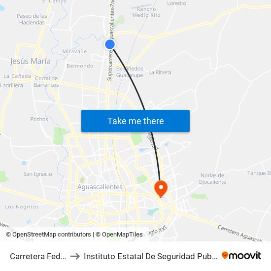 Carretera Federal 45, 13 to Instituto Estatal De Seguridad Publica De Aguascalientes map