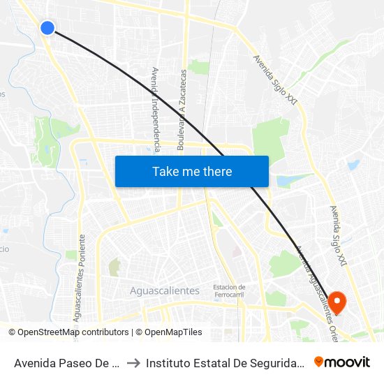 Avenida Paseo De Las Maravillas, 300 to Instituto Estatal De Seguridad Publica De Aguascalientes map