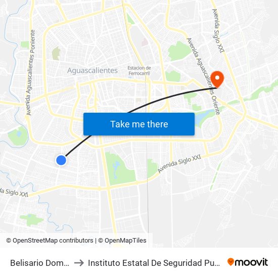 Belisario Domínguez, 105 to Instituto Estatal De Seguridad Publica De Aguascalientes map