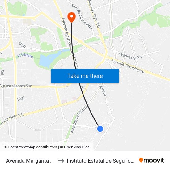 Avenida Margarita Maza De Juárez, 330a to Instituto Estatal De Seguridad Publica De Aguascalientes map