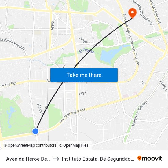 Avenida Héroe De Nacozari, Sn(Lb) to Instituto Estatal De Seguridad Publica De Aguascalientes map