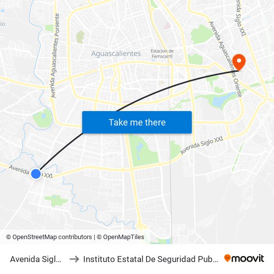 Avenida Siglo Xxi, 3980 to Instituto Estatal De Seguridad Publica De Aguascalientes map