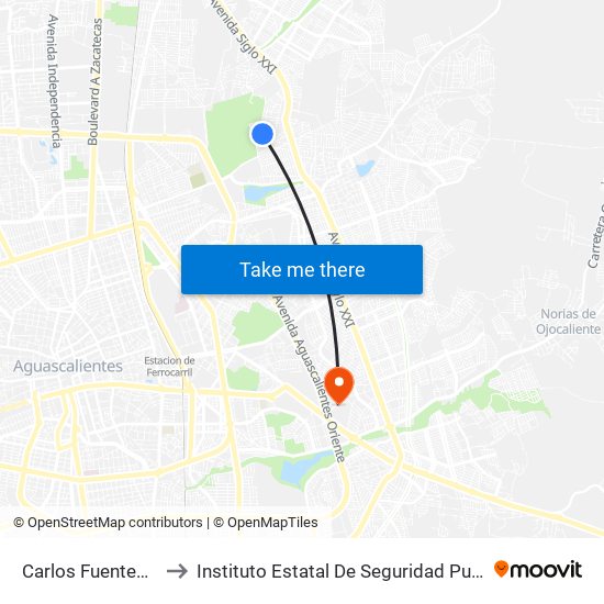 Carlos Fuentes Mares, 406 to Instituto Estatal De Seguridad Publica De Aguascalientes map