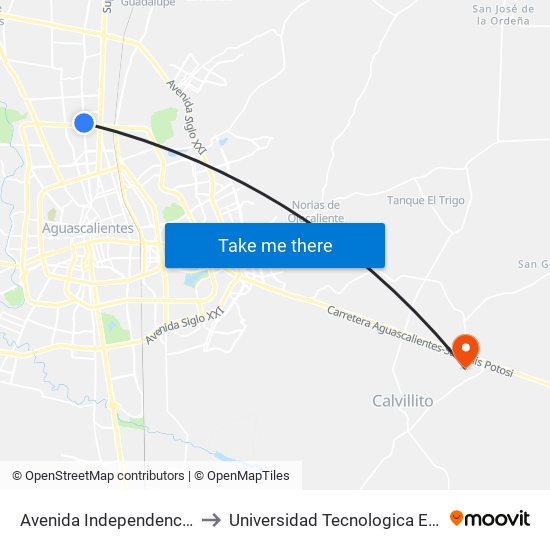 Avenida Independencia, 1703 to Universidad Tecnologica El Reto�O map