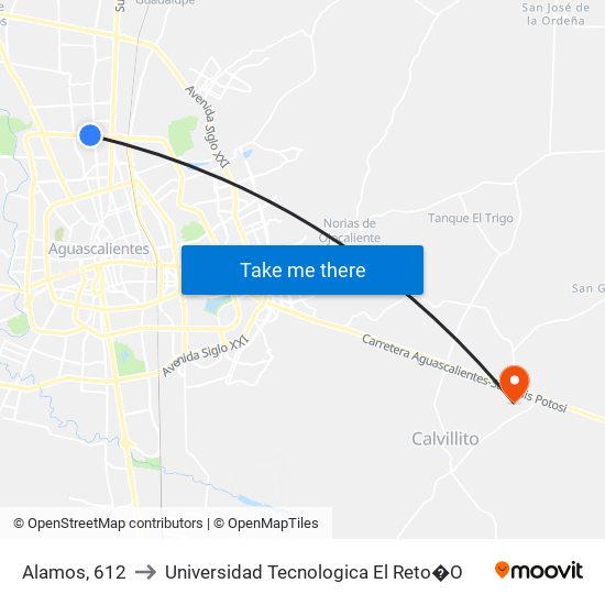 Alamos, 612 to Universidad Tecnologica El Reto�O map