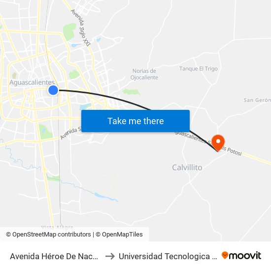 Avenida Héroe De Nacozari, 405a to Universidad Tecnologica El Reto�O map