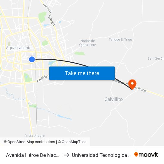 Avenida Héroe De Nacozari, 1115 to Universidad Tecnologica El Reto�O map