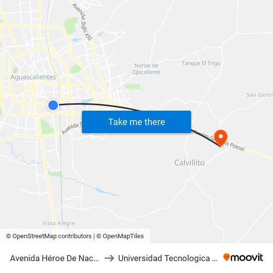 Avenida Héroe De Nacozari, 102 to Universidad Tecnologica El Reto�O map