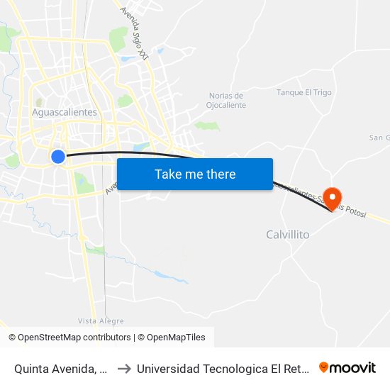 Quinta Avenida, 813 to Universidad Tecnologica El Reto�O map