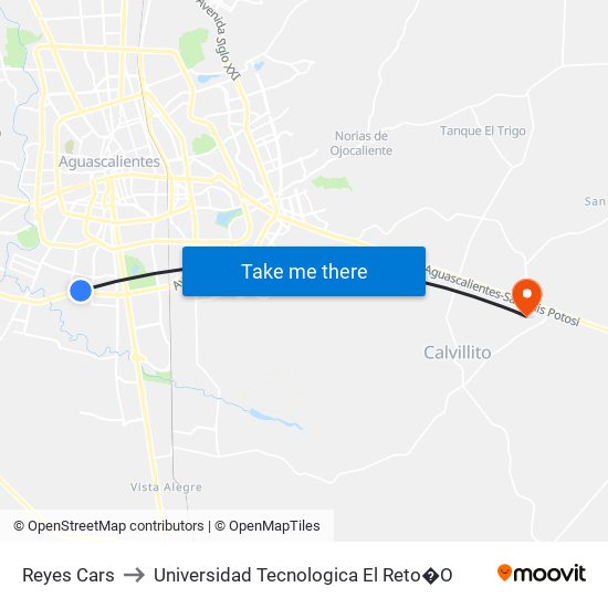 Reyes Cars to Universidad Tecnologica El Reto�O map