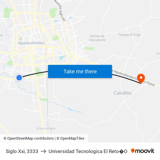Siglo Xxi, 3333 to Universidad Tecnologica El Reto�O map