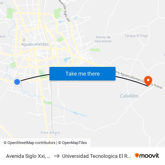 Avenida Siglo Xxi, 3832 to Universidad Tecnologica El Reto�O map
