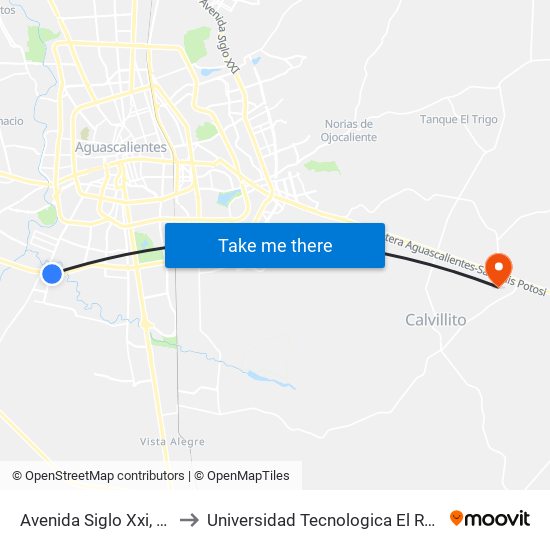 Avenida Siglo Xxi, 3839 to Universidad Tecnologica El Reto�O map