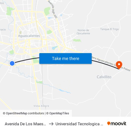 Avenida De Los Maestros, 308 to Universidad Tecnologica El Reto�O map