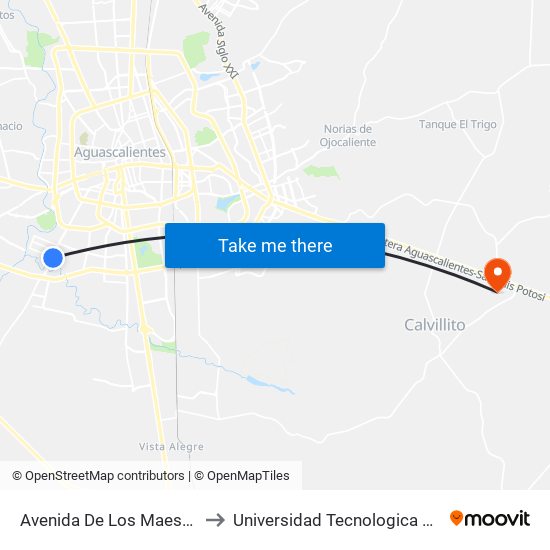 Avenida De Los Maestros, 108 to Universidad Tecnologica El Reto�O map