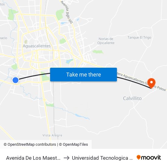 Avenida De Los Maestros, 4202 to Universidad Tecnologica El Reto�O map