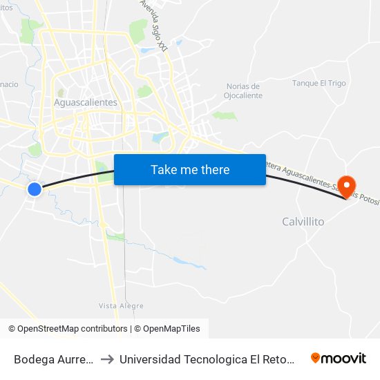 Bodega Aurrera to Universidad Tecnologica El Reto�O map