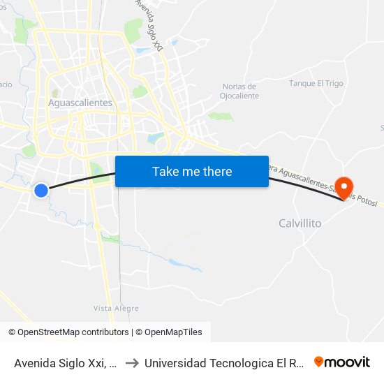 Avenida Siglo Xxi, 3832 to Universidad Tecnologica El Reto�O map