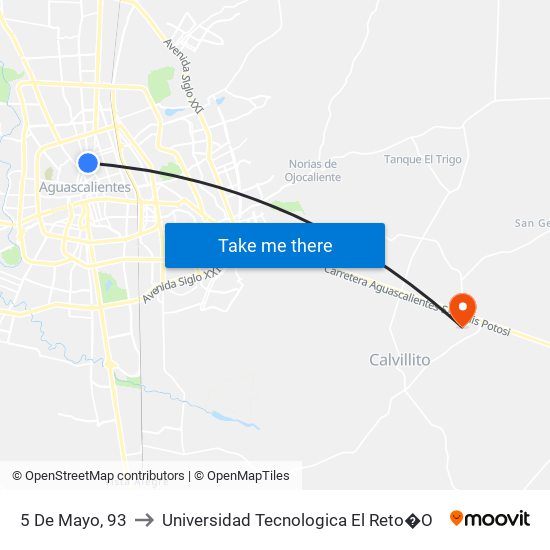 5 De Mayo, 93 to Universidad Tecnologica El Reto�O map