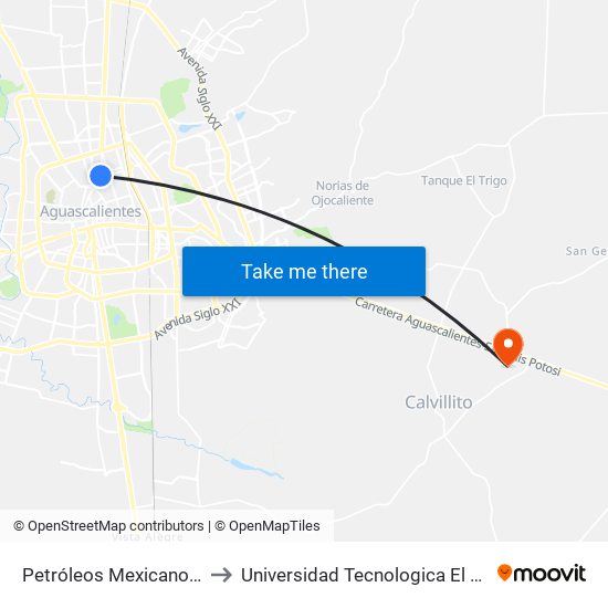 Petróleos Mexicanos, 301 to Universidad Tecnologica El Reto�O map