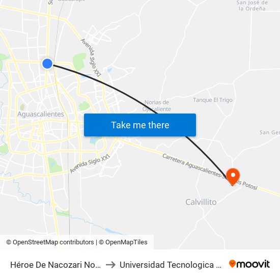 Héroe De Nacozari Norte, 3005 to Universidad Tecnologica El Reto�O map